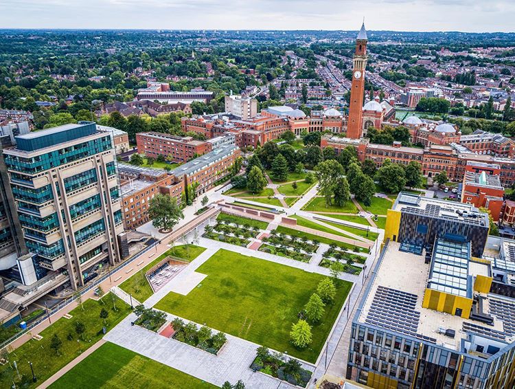 Bird's eye view on the campus of University of Birmingham