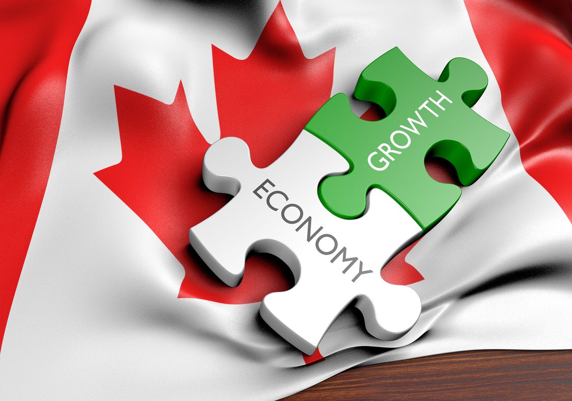 Canadian flag with puzzle pieces onto saying Economy and Growth 
