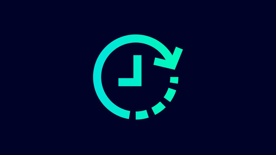 Icon for saving time with SINEC INS: a clock with an arrow pointing counter-clockwise.