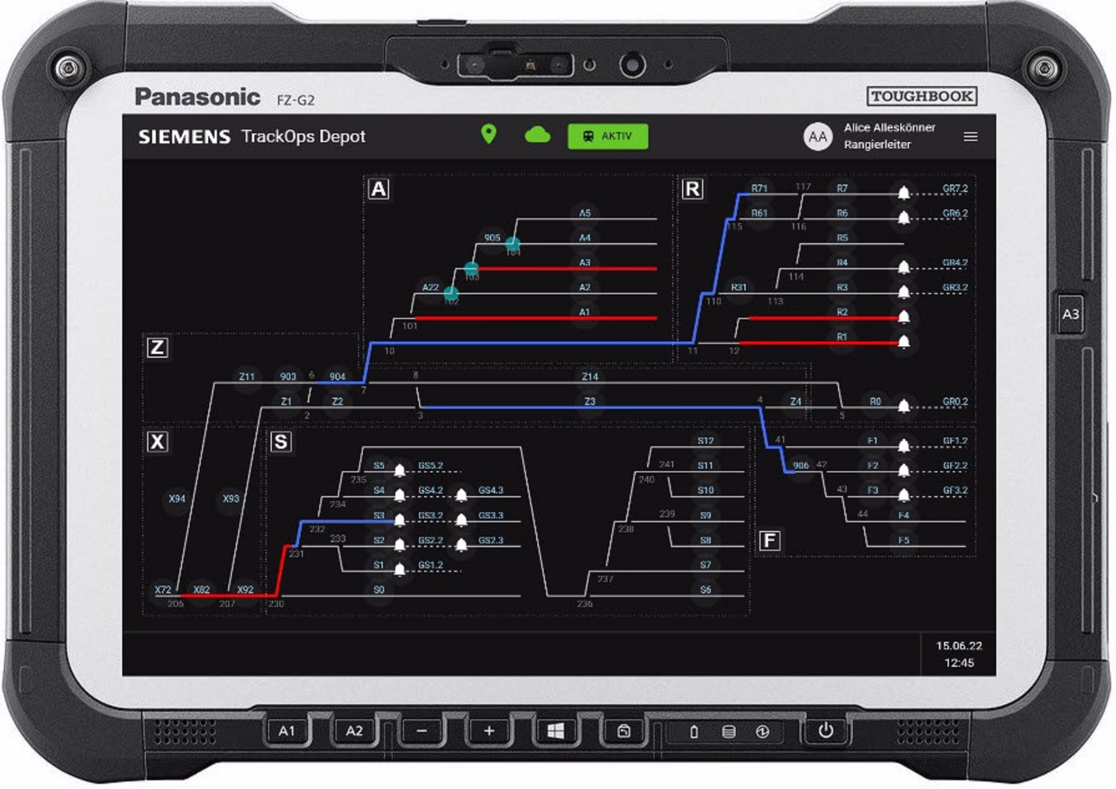 Panasonic Table with Siemens Depot Management Software Siemens Mobility Controlguide TrackOps Depot Mobile operator terminals for depot area