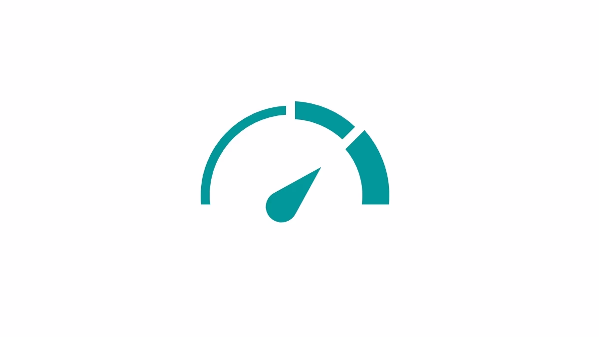Türkisfarbenes Tachometer-Symbol mit einer Nadel, die nach rechts oben zeigt mehrwert-2-effizienz