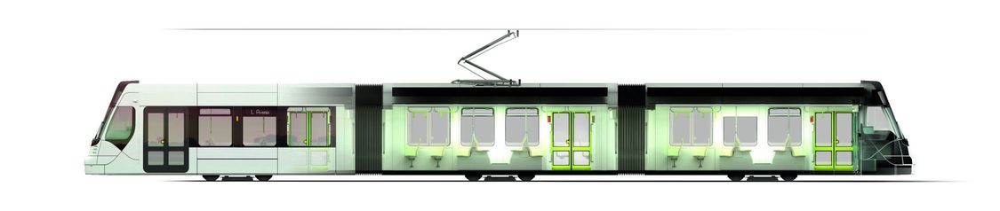 Jednoprzegubowy tramwaj Avenio - widok z boku