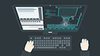 Diagram of a monitor and keyboard.