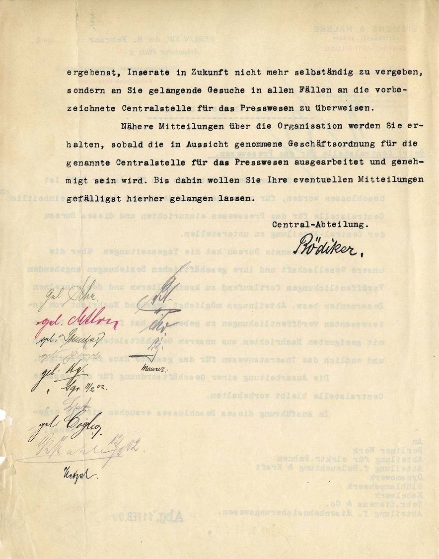 Circular from the Central Office announcing the founding of the press office (page 2), dated February 8, 1902