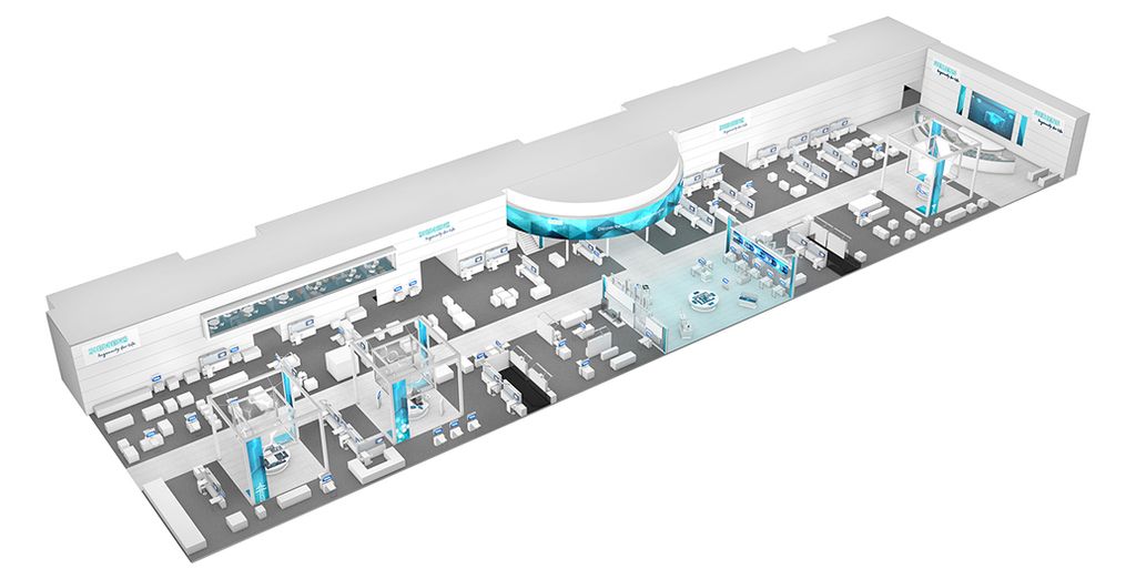 The picture shows the Siemens Booth at Hannover Messe 2017.