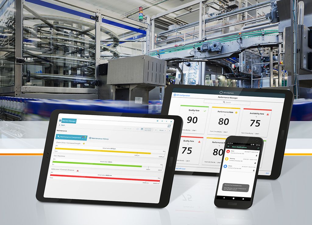 Das Bild zeigt die Siemens-Apps Simatic MindApps Machine Monitor, Notifier und Performance Monitor.