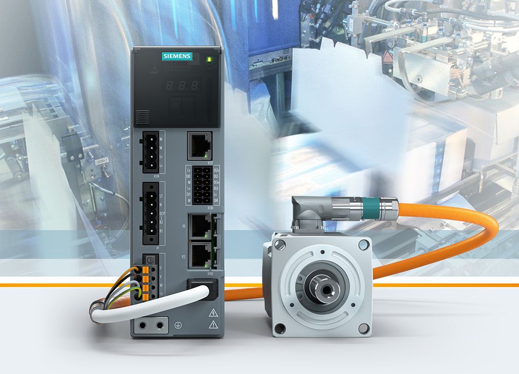 The picture shows the Sinamics S210 converter and the newly developed Simotics S-1FK2 motor from Siemens.