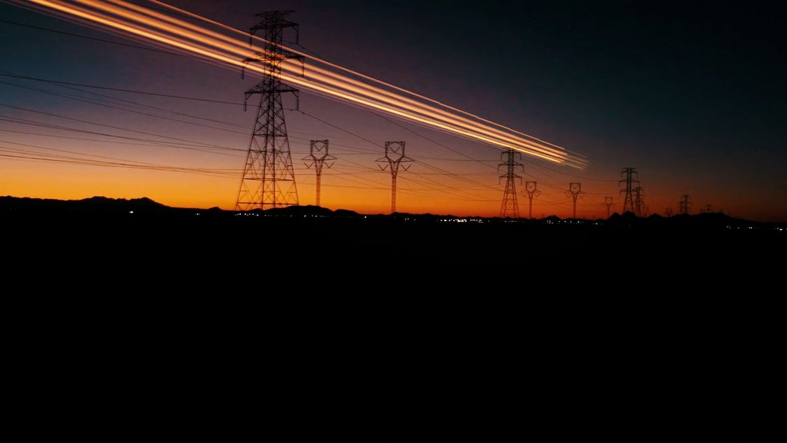 Transmission lines at night
