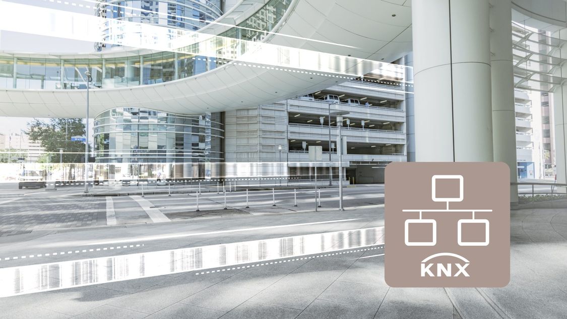 KNX icon with building in background