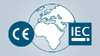 Weltkarte mit CE- und IEC-Logo