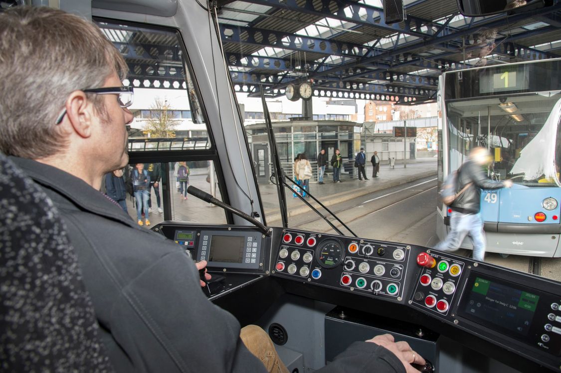 Picture of a tram driver’s cab with armrest 