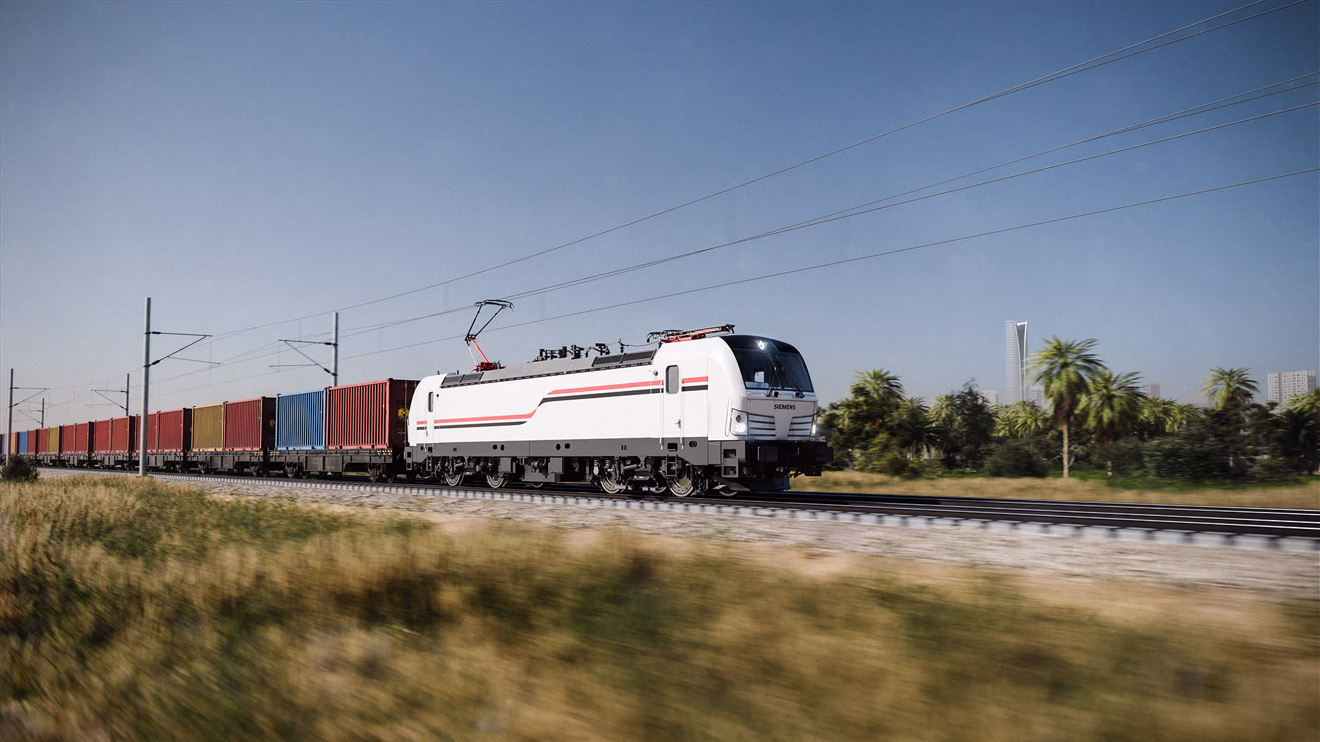 جرار Vectron Egypt يشق طريقه وسط الطبيعة. siemens-mobility-transform-mobility-in-egypt-vectron-egypt
