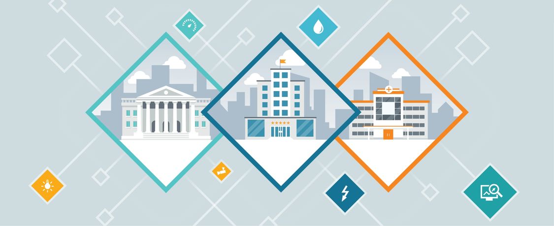 illustration av byggnader med infrastruktur ikoner