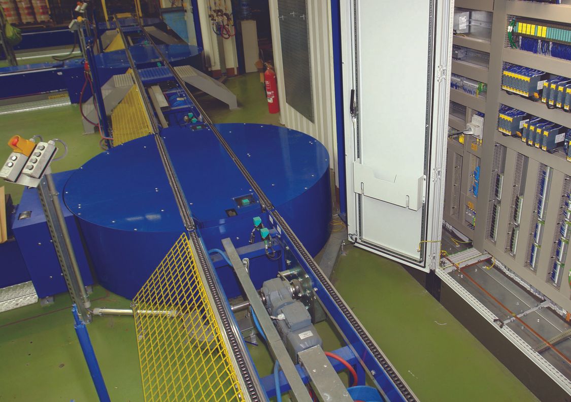 Space-saving controls for assembly conveyors complying with safety requirements