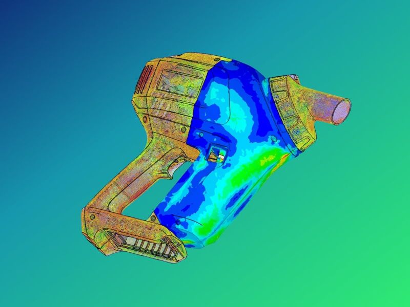 Model 3D urządzenia na niebieskim tle