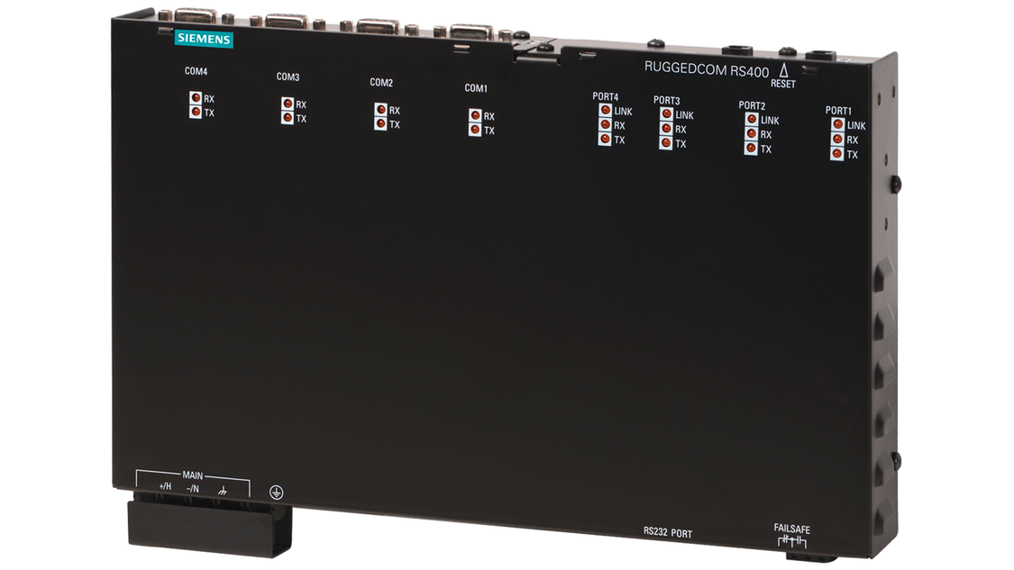 The RUGGEDCOM RS400 is a utility-grade, serial device serve