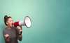 Person speaking in loudspeaker concept