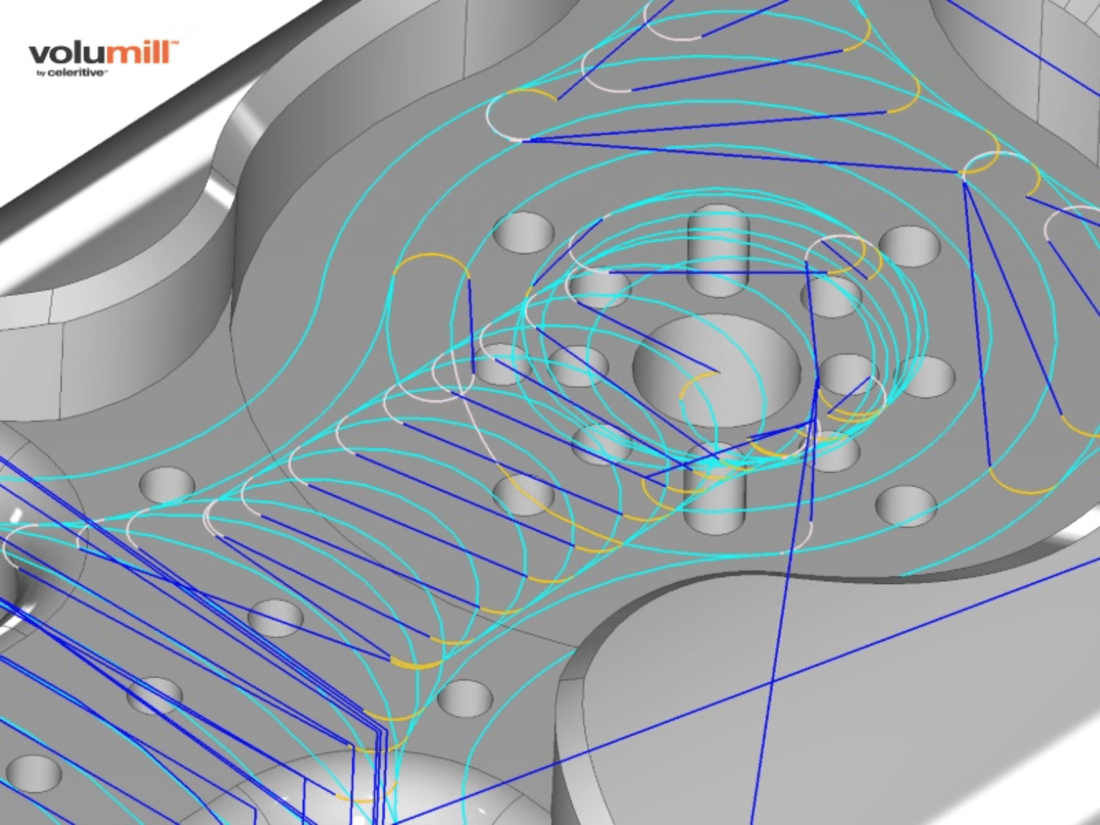 Трехмерная техническая схема с красочными линиями потока