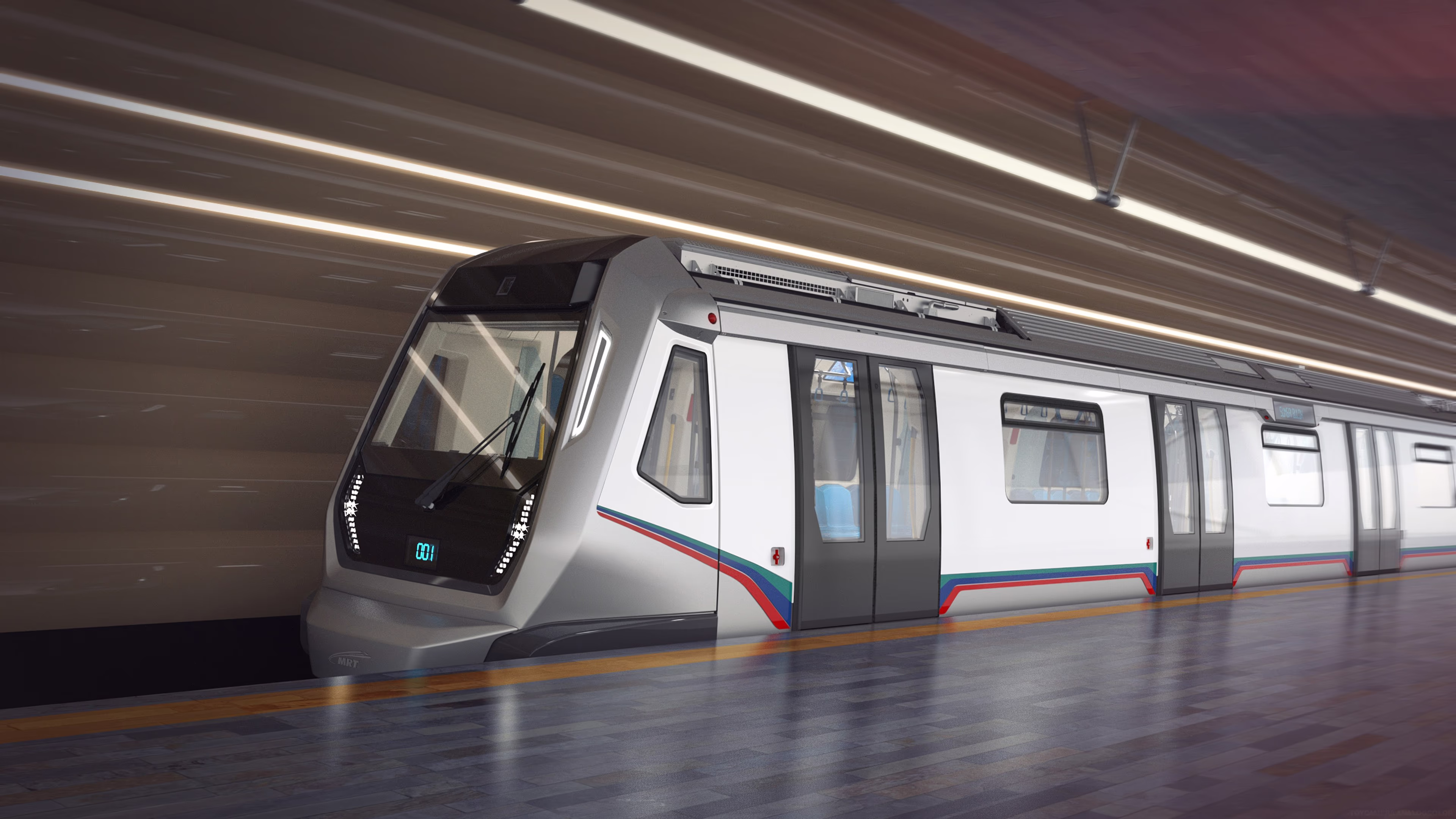 Ein fahrerloser Zug der Klang Valley Metro unterwegs in Kuala Lumpur Ein fahrerloser Zug der Klang Valley Metro unterwegs in Kuala Lumpur