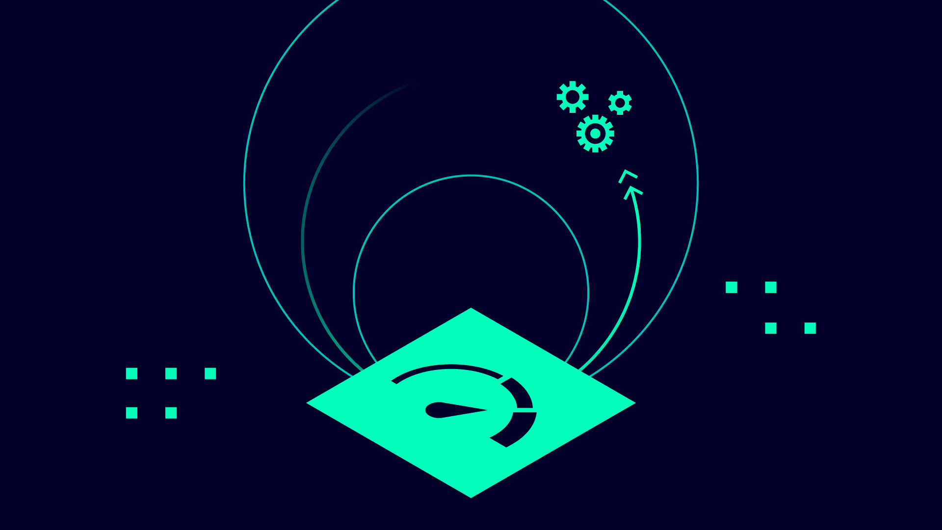 An illustration depicting an icon with a speedometer and circles built upon it. siemens-mobility-vectron-x-key-message-3-digitalization-improved-operations