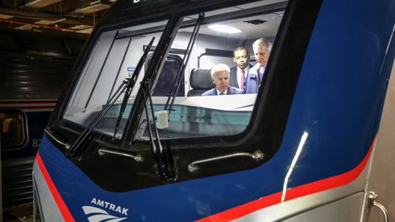 US President Biden in Amtrak Vehicle 