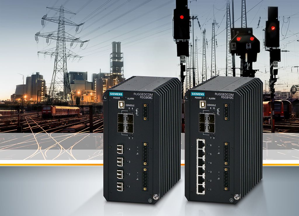 The picture shows the Ethernet switches Ruggedcom RSG908C and Ruggedcom RSG910C.