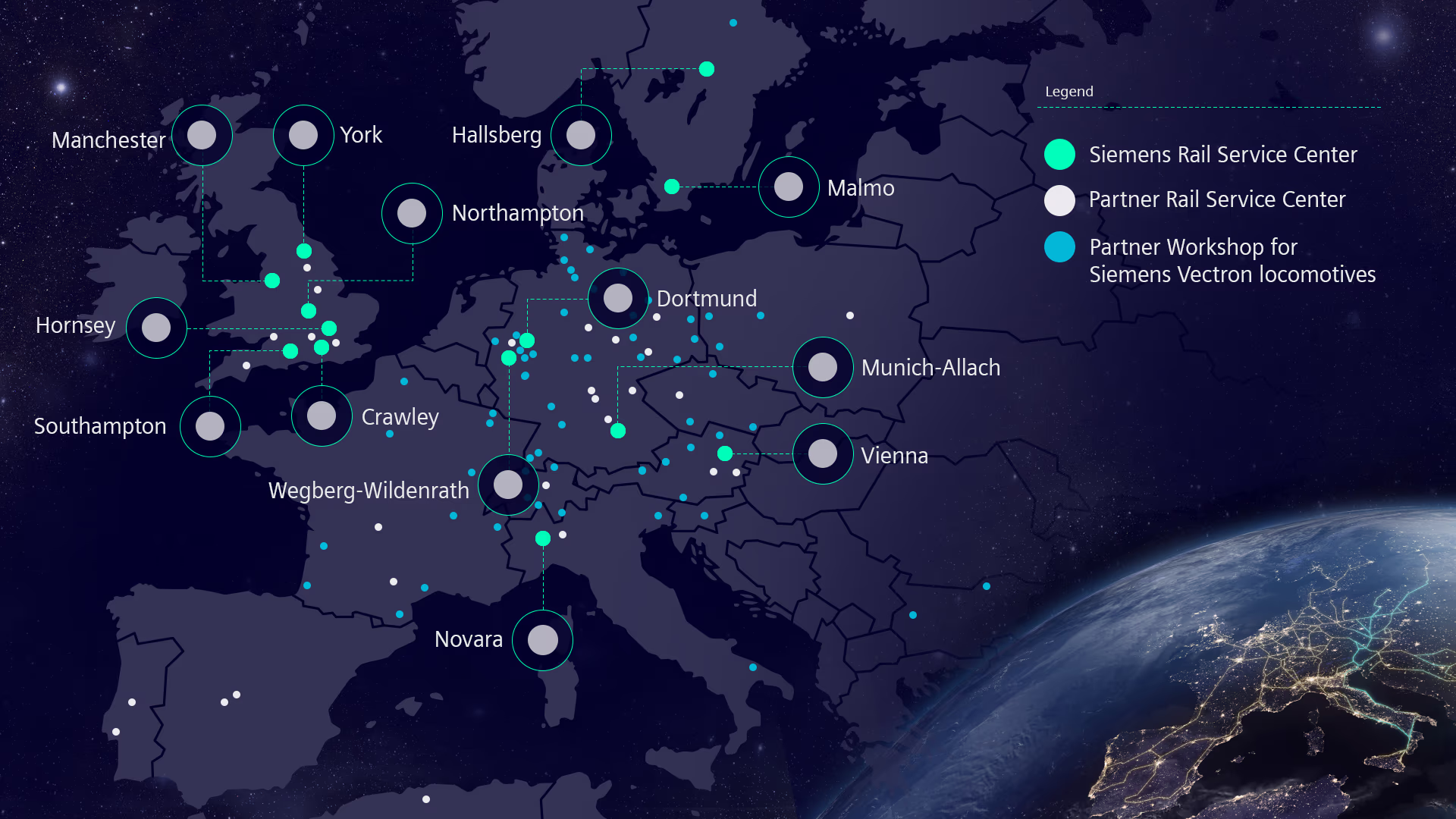 Map with Rails Service Centers and other service locations in Europe Rail_Service_Centers-Workshop_Services-world_map