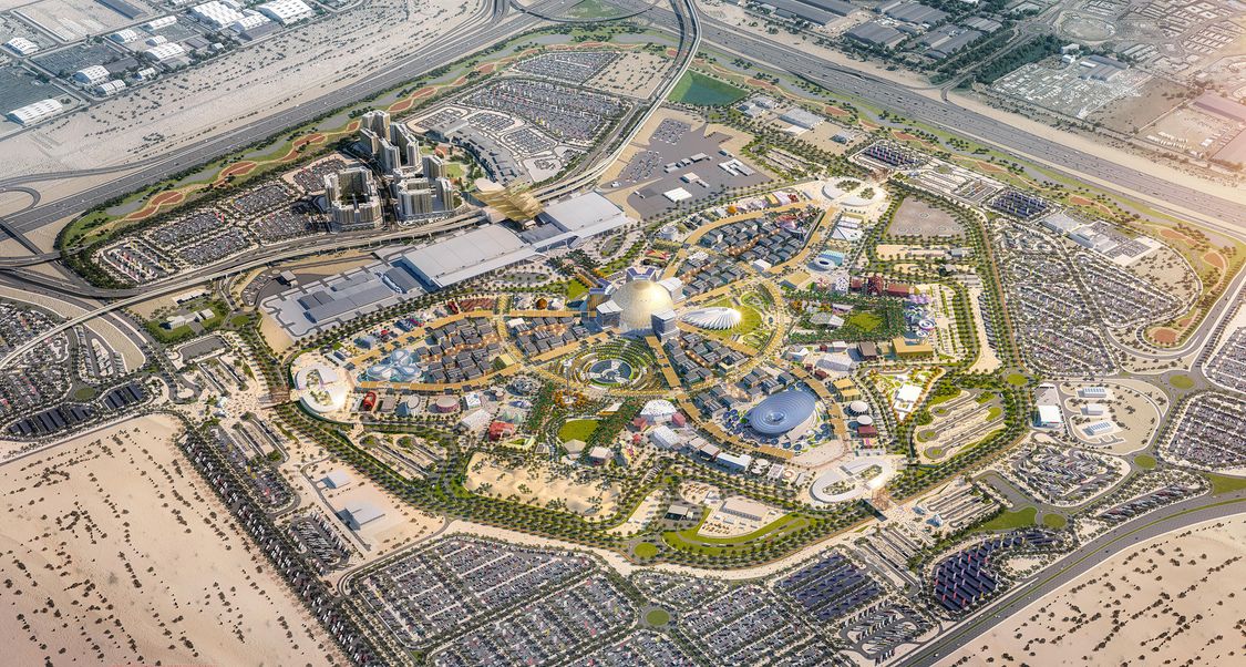 A visualization of the Expo 2020 site in Dubai.