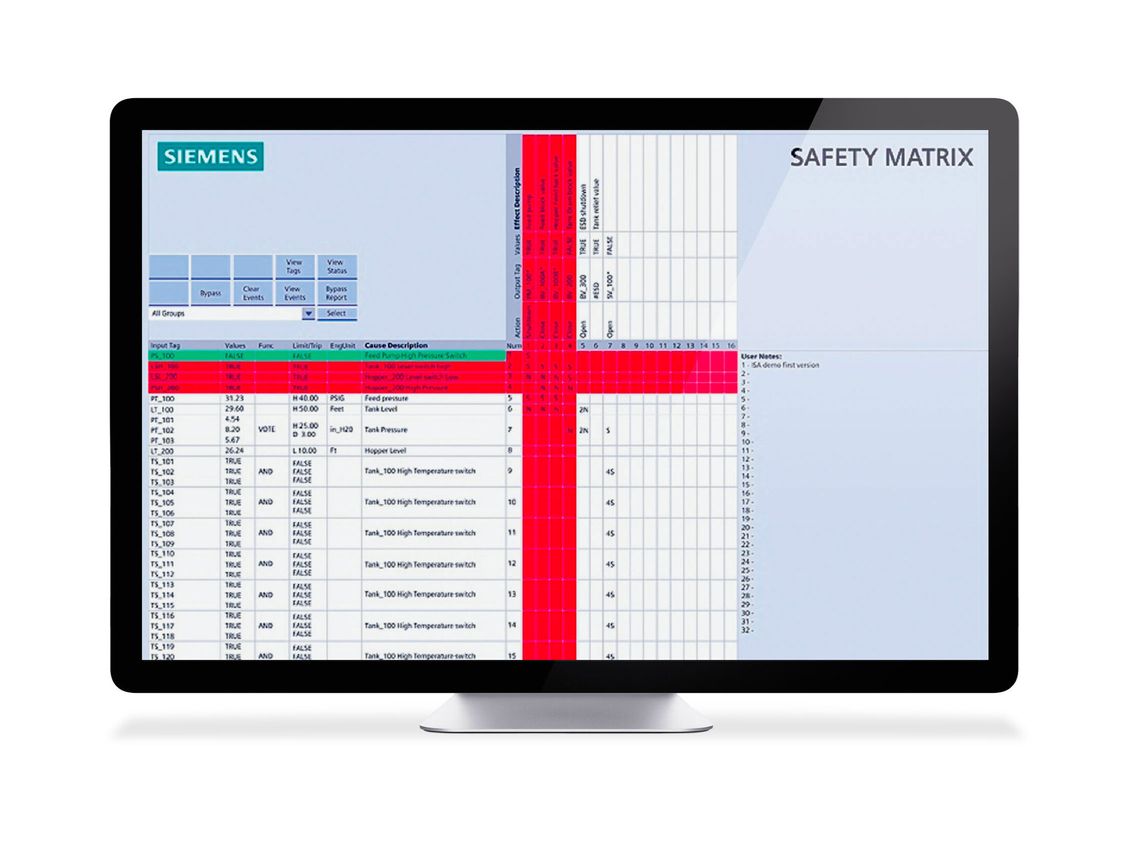 Tank Farms software safety matrix screen