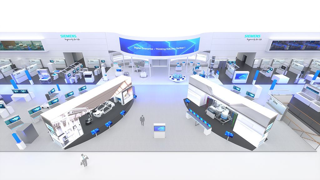 The picture shows the Siemens booth at Hannover Messe 2019.